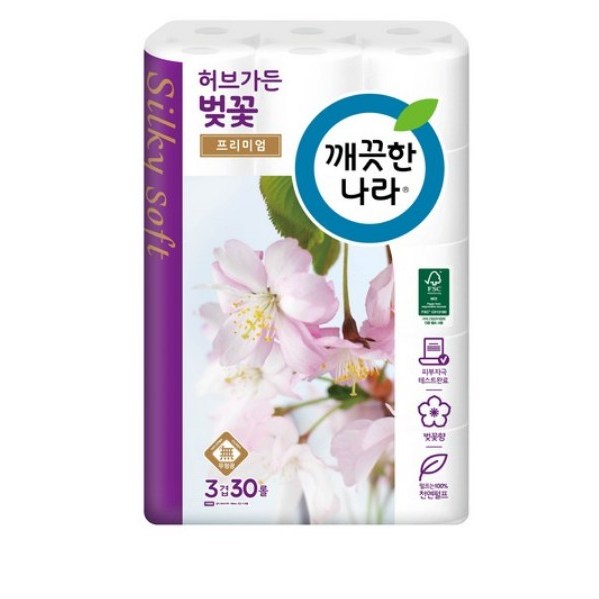 리뷰가 좋은 깨끗한나라 3겹 천연펄프 데코 허브가든 벚꽃 프리미엄 화장지 30m, 30롤, 7팩 좋아요 리뷰가 좋은 깨끗한나라 3겹 천연펄프 데코 허브가든 벚꽃 프리미엄 화장지 30m, 30롤, 7팩 좋아요