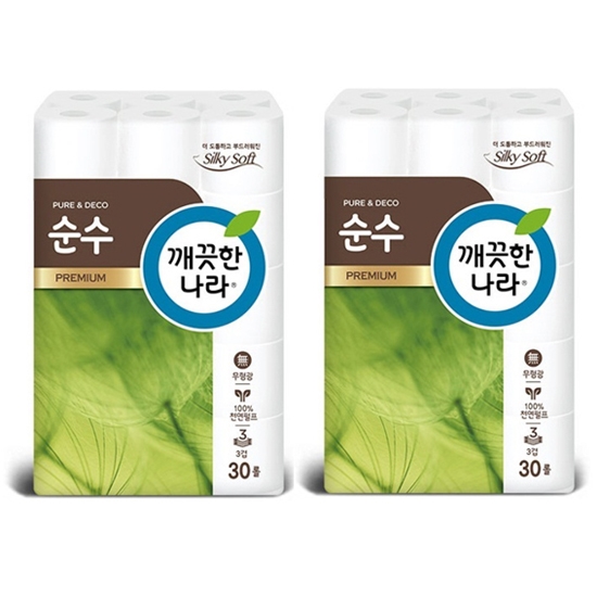 후기가 정말 좋은 깨끗한나라 순수 프리미엄 3겹데코 천연펄프 롤화장지 30M 30롤 x 2팩, 2개 ··· 후기가 정말 좋은 깨끗한나라 순수 프리미엄 3겹데코 천연펄프 롤화장지 30M 30롤 x 2팩, 2개 ···