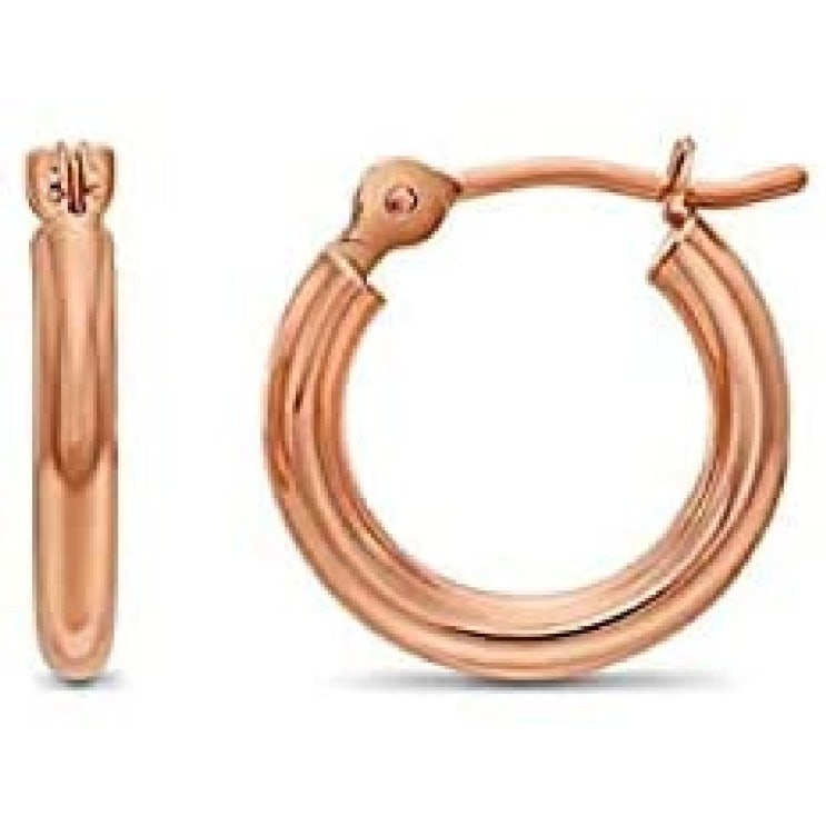 많이 팔린 TILO JEWELRY 라운드 후프 귀걸이 2mm 튜브 광택는 Tila 쥬얼리 14K 로즈 골드 클래식 반 13mm (0.5 inch) 추천해요