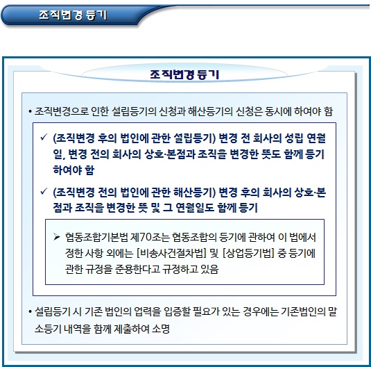 협동조합 조직변경 등기 및 등기 기산일 협동조합 조직변경 등기 및 등기 기산일