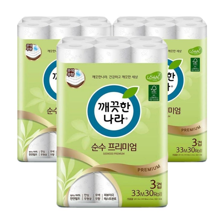 선호도 좋은 깨끗한나라 3겹 데코 순수 프리미엄 천연펄프 롤화장지 30m, 3개, 30롤 좋아요 선호도 좋은 깨끗한나라 3겹 데코 순수 프리미엄 천연펄프 롤화장지 30m, 3개, 30롤 좋아요