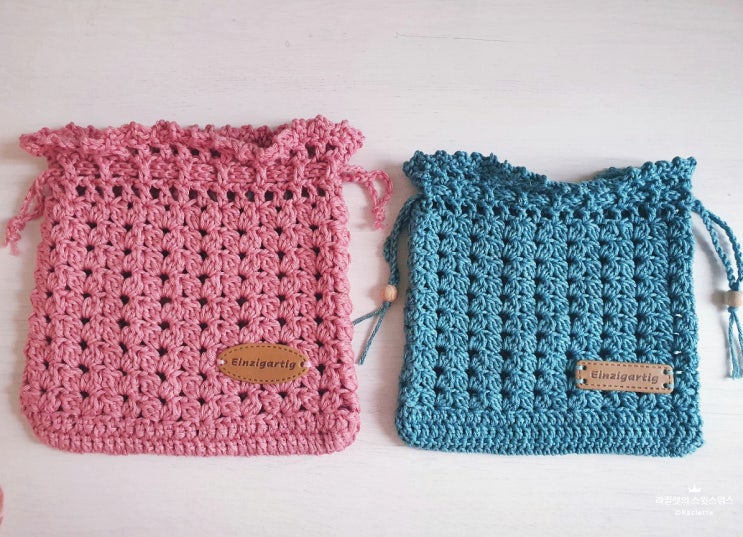 코바늘 하트무늬 네트 파우치 뜨기 (Crochet Pouch)