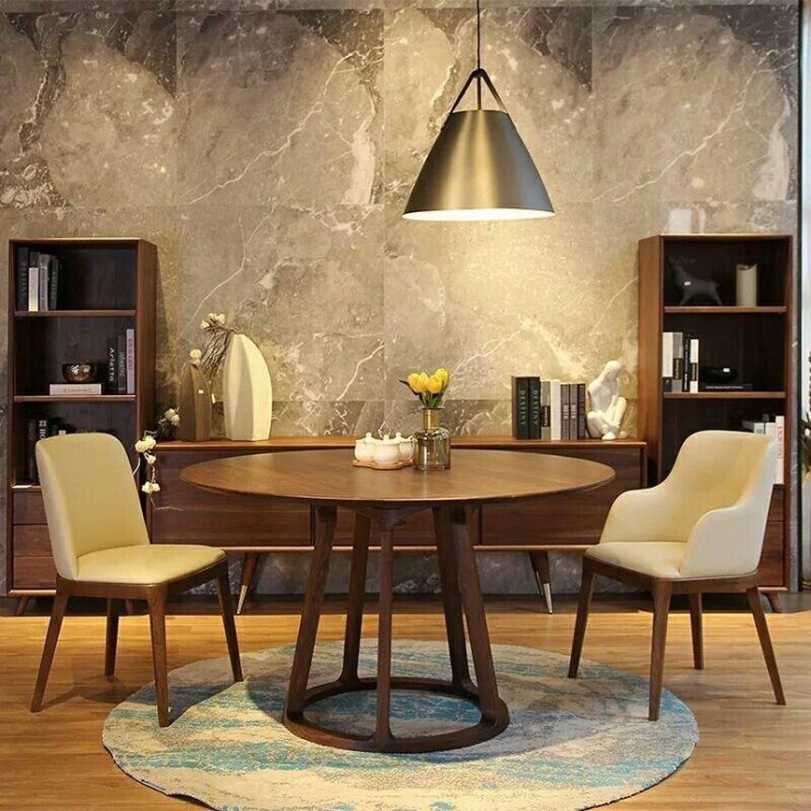 선호도 좋은 코스트코 6인 원형 대리석 돌식탁 북유럽 스타일 원목 협상 테이블 디자이너 커피 테이블, 그림 의자 ···