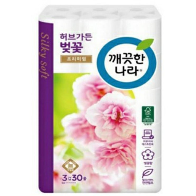 리뷰가 좋은 깨끗한나라 허브가든 벚꽃 프리미엄 천연펄프 3겹 롤화장지 30롤x1팩(벚꽃향), 1팩, 30롤 좋아요 리뷰가 좋은 깨끗한나라 허브가든 벚꽃 프리미엄 천연펄프 3겹 롤화장지 30롤x1팩(벚꽃향), 1팩, 30롤 좋아요