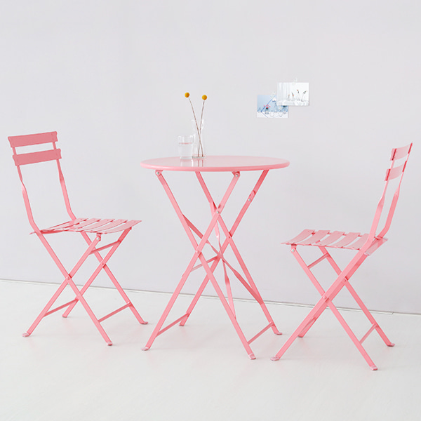 인기 많은 [마켓비] VALLEN 접이식 빈티지테이블 의자 2인세트, 핑크 추천해요