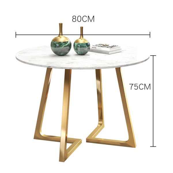 가성비갑 북유럽 대리석 식탁 영업소 협상 테이블과 의자 조합 조명 고급 레스토랑 접수 작은 원탁, 직경 80CM 높이 75CM [턴테이블 제외] ···