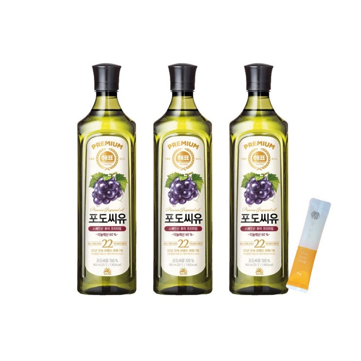 잘나가는 해표 포도씨유 900ml 3개 + 꿀따옴 꿀스틱 1개, 해표 포도씨유 900ml 3개 +꿀따옴 천연꿀스틱 1개 좋아요