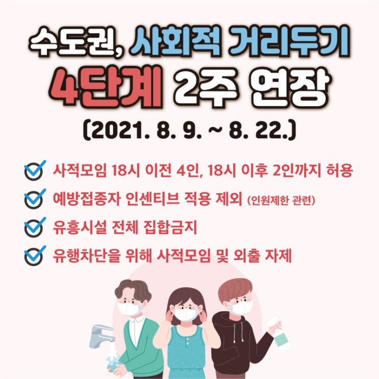  수도권 4단계, 비수도권 3단계 거리두기 2주간 연장(8.9. ~ 8.22.)