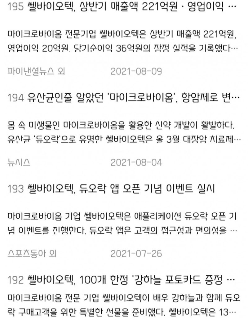 쎌바이오텍 2분기 실적발표! 듀오락, 마이크로바이옴 전문기업 : 네이버 블로그