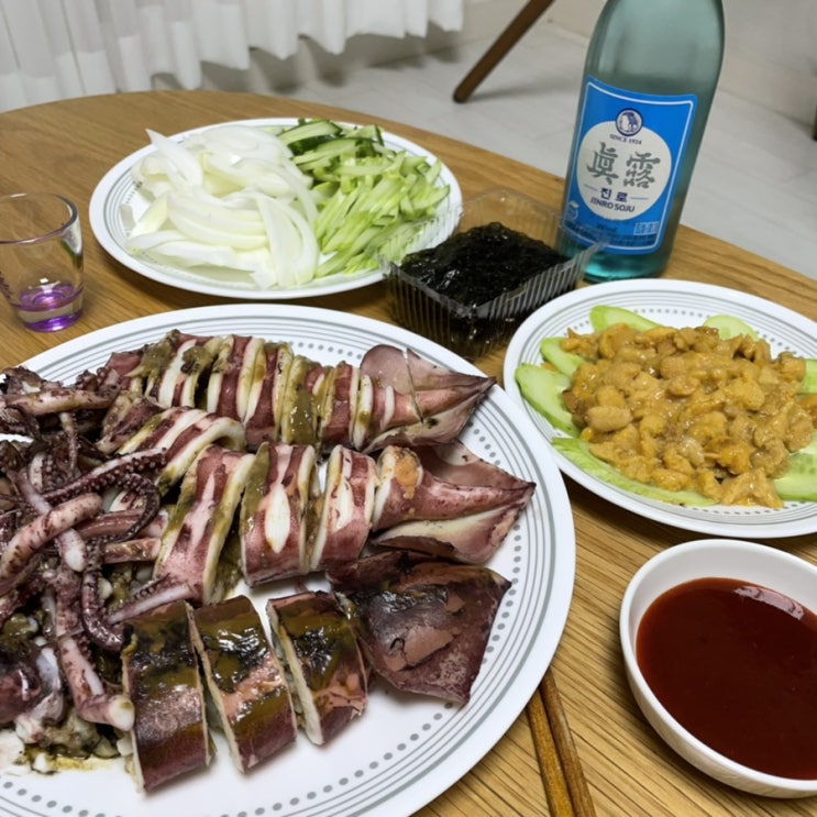  오징어통찜 만들기 + 우니 소주안주