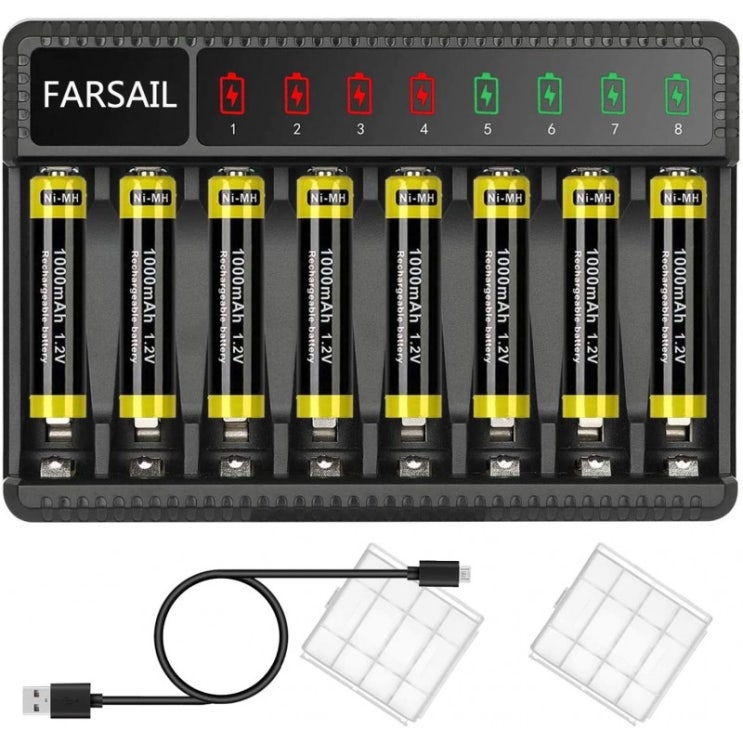 가성비 좋은 AAA 배터리 FARSAIL 8 팩 1000mAh 사전 충전 1.2V NiMH AAA 충전식 배터리 및 Ni-MH AA 및 AAA 배터리 충전기 (USB 포트 세트, 가성비 좋은 AAA 배터리 FARSAIL 8 팩 1000mAh 사전 충전 1.2V NiMH AAA 충전식 배터리 및 Ni-MH AA 및 AAA 배터리 충전기 (USB 포트 세트,