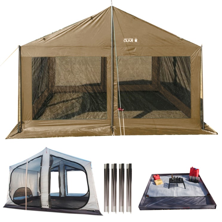 최근 인기있는 오빌 라운지 스크린 텐트 + 이너텐트 + 사이드폴 + 그라운드시트, 베이지, 1세트 좋아요