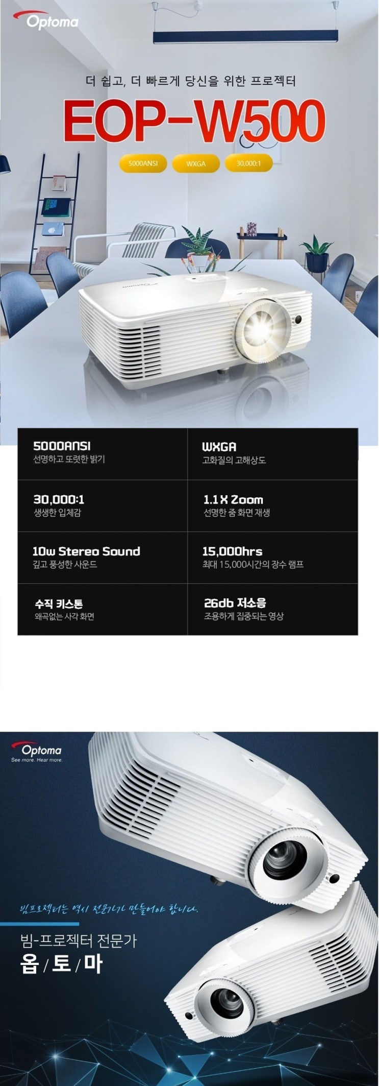 옵토마 EOP-W500 빔프로젝터 특가판매/ 투사거리표