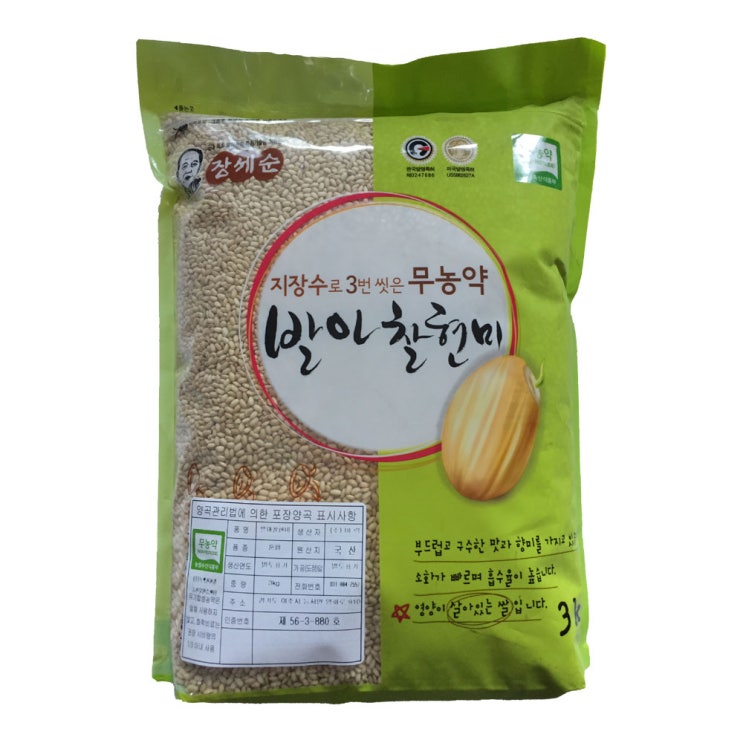갓성비 좋은 장세순 무농약 발아찰현미, 3kg, 1개 좋아요 갓성비 좋은 장세순 무농약 발아찰현미, 3kg, 1개 좋아요