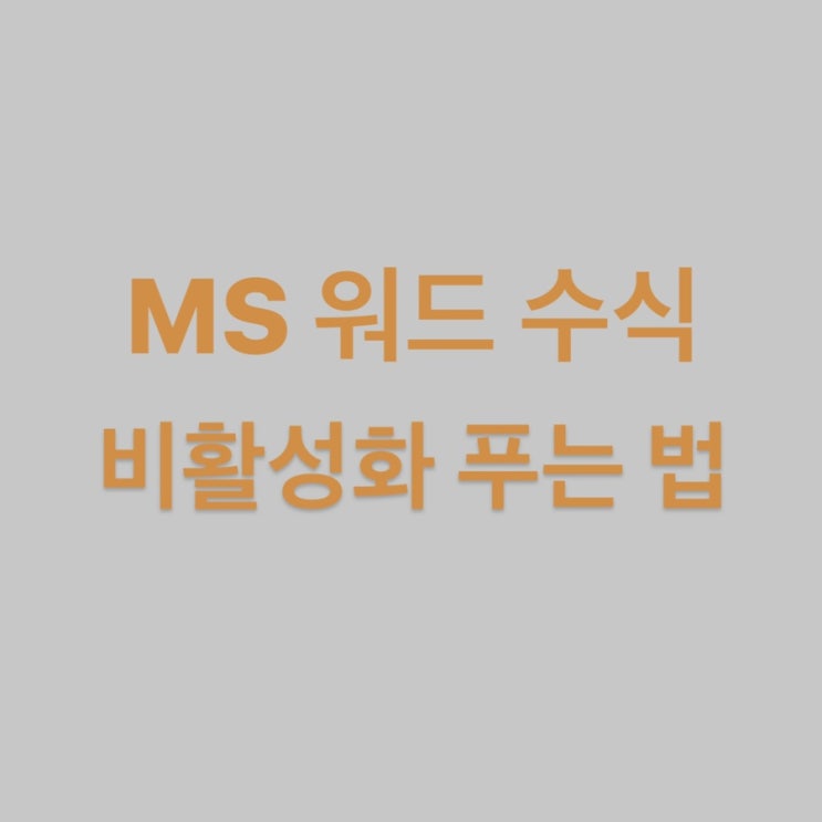  MS 워드 수식, mathtype 비활성화 푸는 법