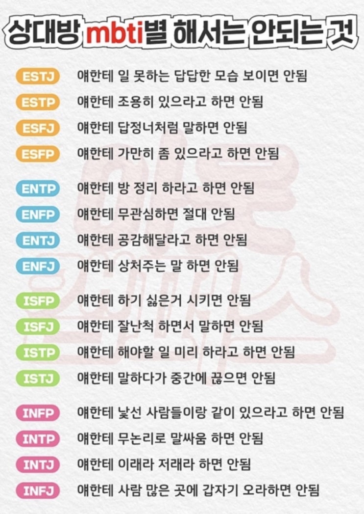  MBTI별 하면 안되는 행동