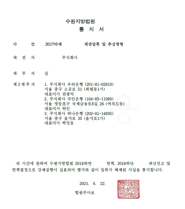  개인파산면책과 개인회생인가 후 압류 해제 방법