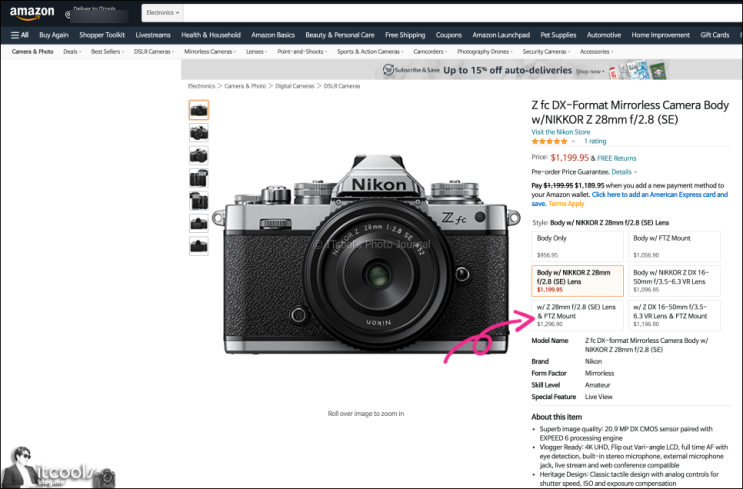니콘 Zfc + Z 28mm (SE) + FTZ 세트 가격 - 아마존 직구하면 호구 면함