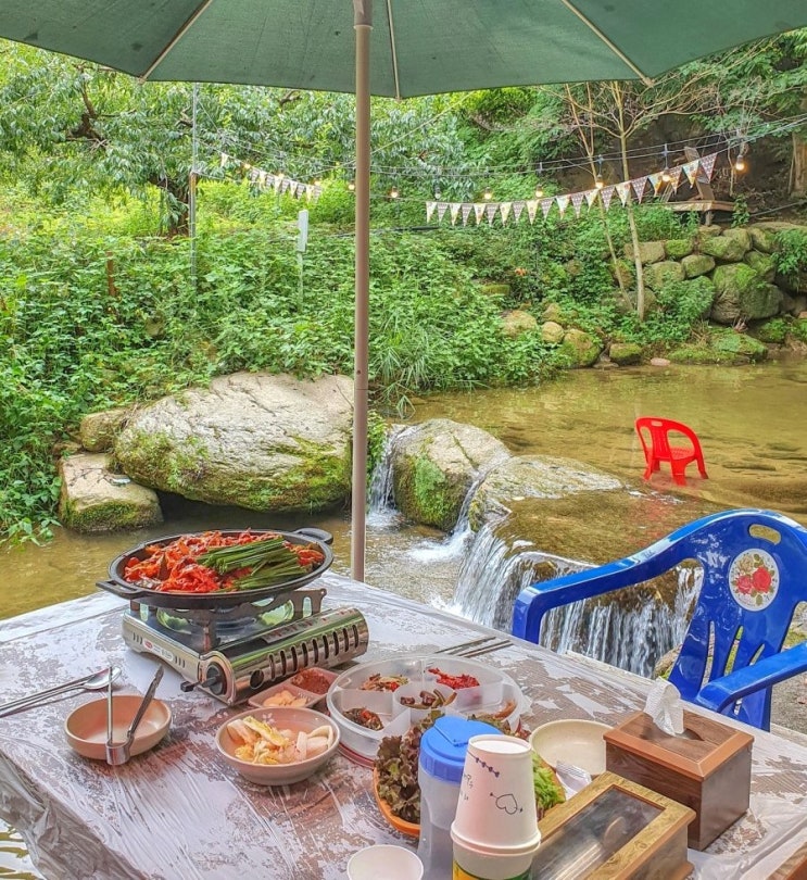  대구 근교 계곡 식당, 팔공산 야외 오리고기 "산천식당"