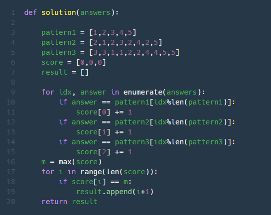 [Coding Test/코딩 테스트]Programmers Level 1 Python - 완전 탐색 / 모의고사
