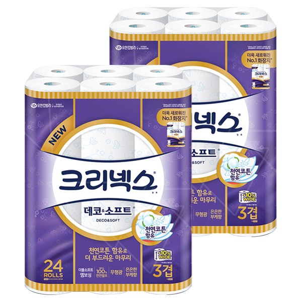 인기있는 크리넥스 데코앤소프트 와이드 35M 24롤 2팩 3겹 108mm 프리미엄 ··· 인기있는 크리넥스 데코앤소프트 와이드 35M 24롤 2팩 3겹 108mm 프리미엄 ···