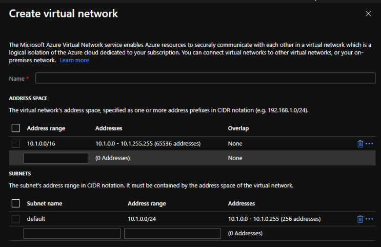 azure 의 가상 네트워크 생성하는 법( 애저 vnet , virtual network, vpc )