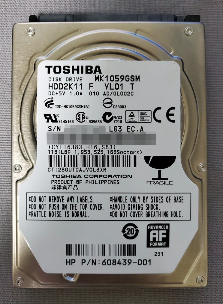 [HDD] Toshiba MK1059GSM 1TB