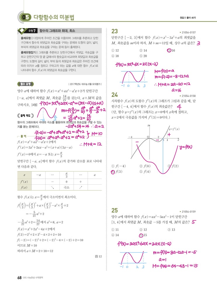 수능완성 확률과 통계 p68, p69) 05 다항함수의 미분법 유형7 문제 및 풀이 수능완성 확률과 통계 p68, p69) 05 다항함수의 미분법 유형7 문제 및 풀이