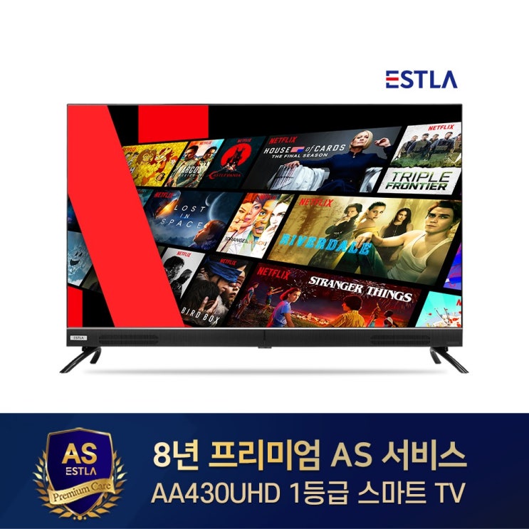 리뷰가 좋은 이스트라 AA430UHD SOUND THE SMART PRO 스마트 TV 43인치 넷플릭스5.1 유튜브 프라임비디오 4k HDR 웹브라우저 미라캐스트 WIF, 자가설치