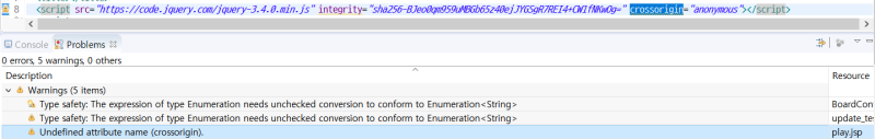 이클립스에서 Undefined attribute name (crossorigin) warning 제거하는 방법 : 네이버 블로그