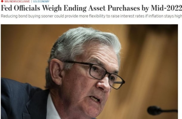 "Fed, 테이퍼링 11월 시작해 내년 6월 끝내는 방안에 무게" -WSJ "Fed, 테이퍼링 11월 시작해 내년 6월 끝내는 방안에 무게" -WSJ