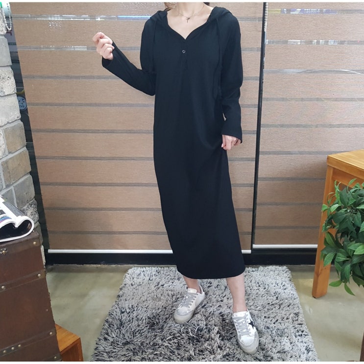  의외로 인기있는 상상그이상 여성용 캐쥬얼 잔골지 소프트 후드 롱 원피스 ···
