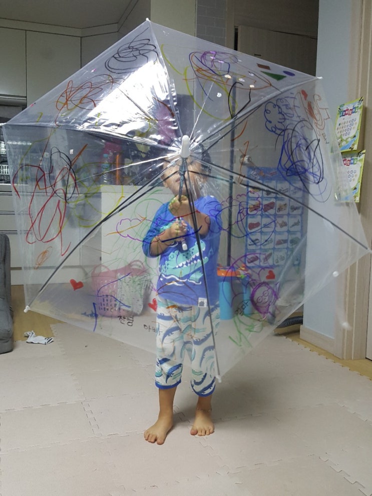 [4세+3세 유아 집콕놀이] 여름 관련 엄마표 아이주도 놀이활동 10_(미술 영역) 투명 우산 꾸미기