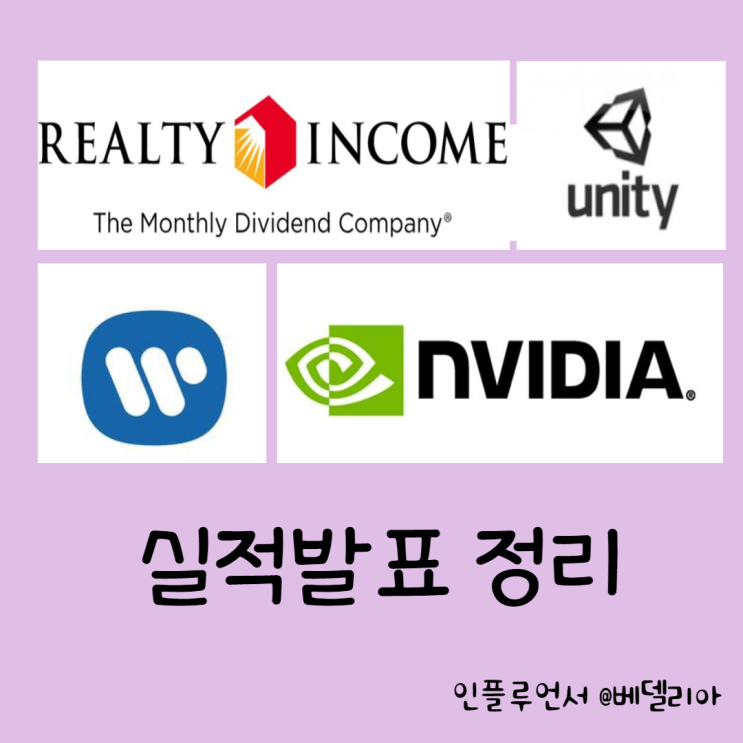  실적 시즌! 보유 종목 실적은 항상 체크해야 한다(리얼티인컴, 워너뮤직, 유니티, 엔비디아 실적 및 전망)