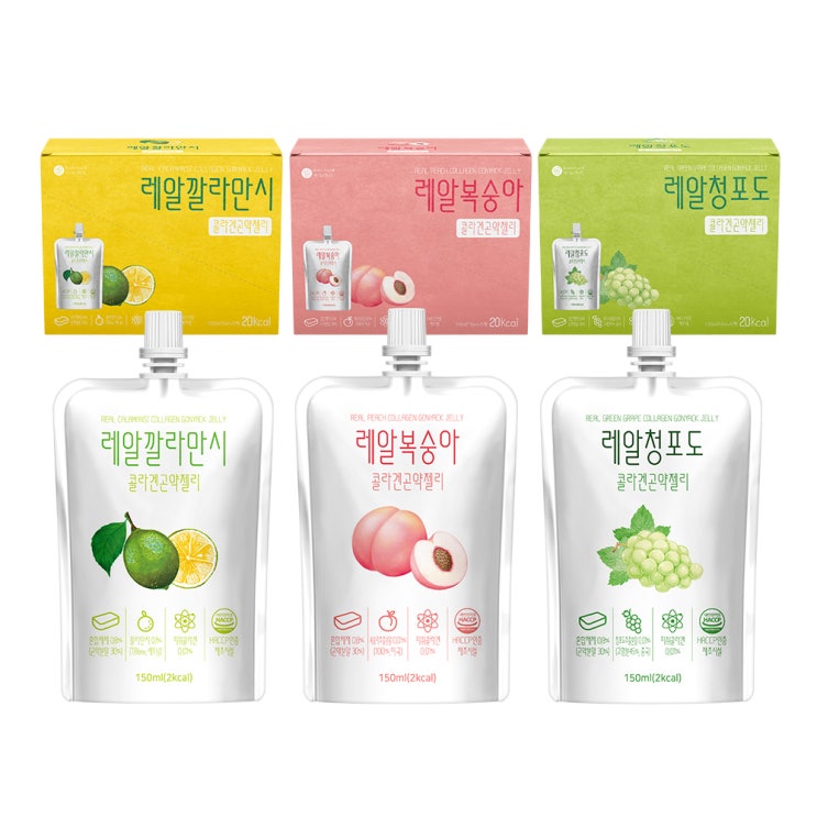 리뷰가 좋은 바로푸드 레알 콜라겐 곤약젤리 깔라만시 150ml x 10p + 복숭아 150ml x 10p + 청포도 150ml x 10p 세트, 1세트 추천해요