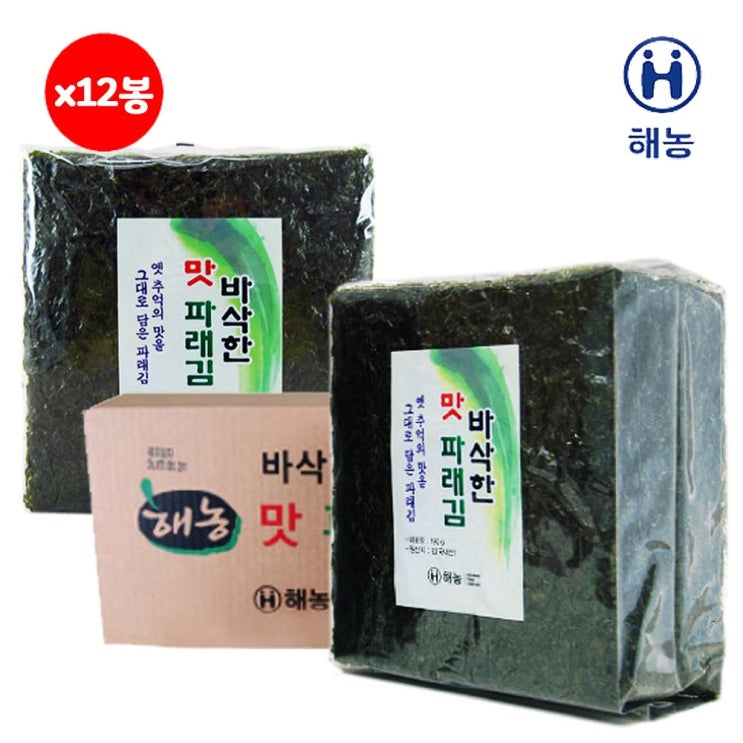의외로 인기있는 해농 무조미 두번구워 바삭한 맛 파래김, 12봉, 180g(100매) 추천합니다 의외로 인기있는 해농 무조미 두번구워 바삭한 맛 파래김, 12봉, 180g(100매) 추천합니다