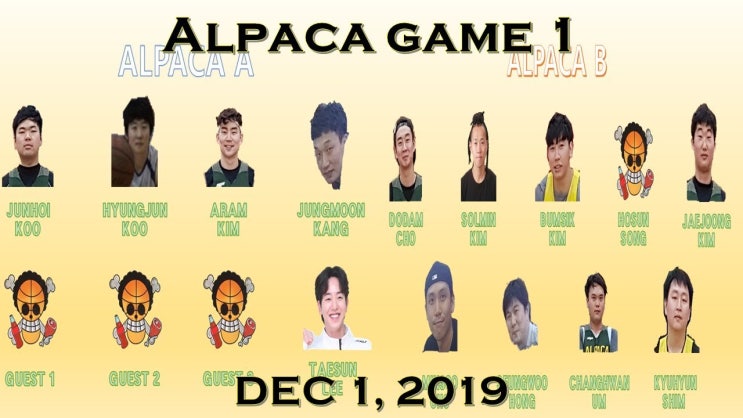[5대5 실내농구] 2019년 12월 1일 농구경기 알파카 팀1 vs 팀2 vs 게스트