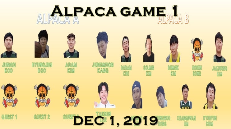  [5대5 실내농구] 2019년 12월 1일 농구경기 알파카 팀1 vs 팀2 vs 게스트