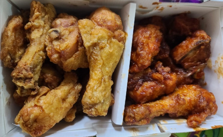  도미노피자 _ 블랙타이거쉬림프피자, 교촌치킨 _ 반반오리지날웨지감자세트