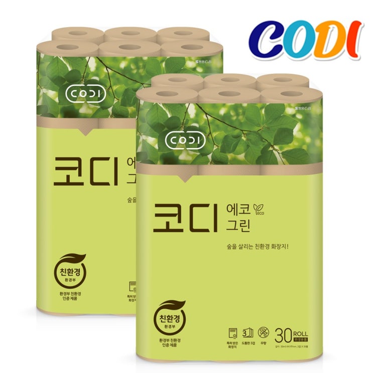 많이 팔린 코디 친환경 에코그린 두루마리 화장지 롤 휴지 3겹 30롤 롤화장지, 2팩 ··· 많이 팔린 코디 친환경 에코그린 두루마리 화장지 롤 휴지 3겹 30롤 롤화장지, 2팩 ···