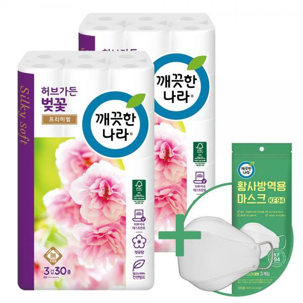 선호도 좋은 3겹 허브가든 벚꽃화장지 28m*30롤 2팩+마스크(94) 3p ··· 선호도 좋은 3겹 허브가든 벚꽃화장지 28m*30롤 2팩+마스크(94) 3p ···