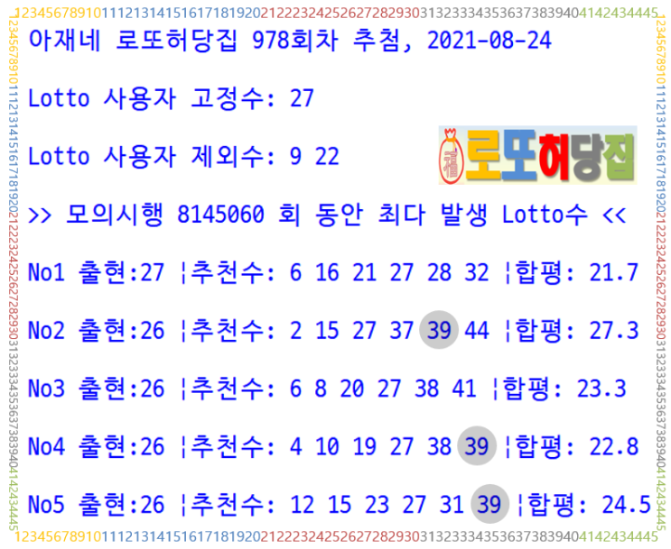  978회차 로또 번호 선택, 고정수, 제외수를 활용한 로또 당첨 도전기 [아재네 로또허당집 실전 활용기 #22]