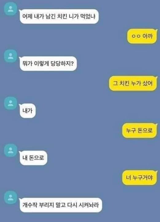  남친 몰래 남긴 치킨 다 먹은 여자의 카톡