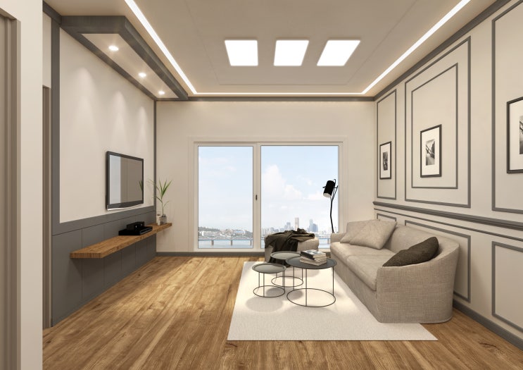  내추럴 클래식한 분위기의 거실 인테리어 내부투시도