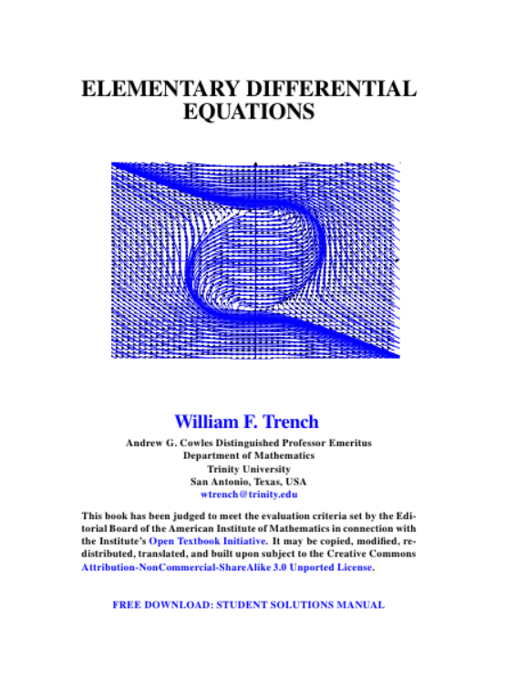  [금융미분방정식] 미분방정식 교재 PDF (William Trench)