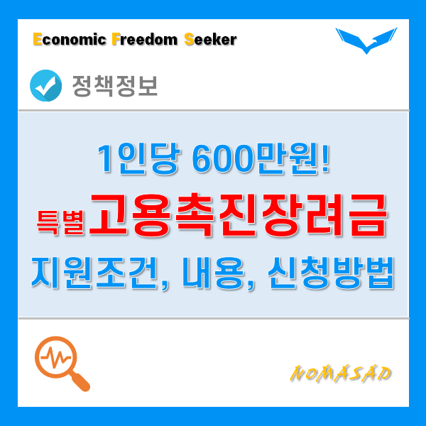 특별 고용촉진장려금 지원해서 1인당 600만원 받으세요! 조건 및 신청방법!