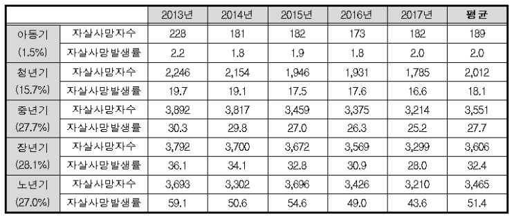 2013~2017 전국 자살사망 분석 결과