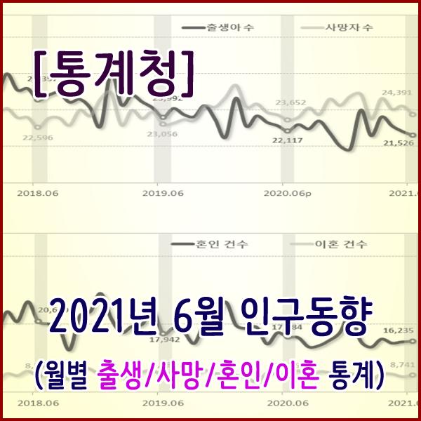  [통계청] 2021년 6월 인구동향(출생,사망,혼인,이혼)