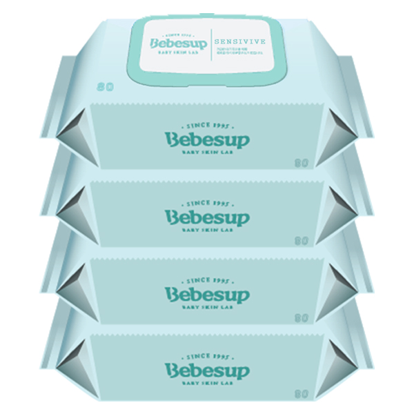 인기 많은 베베숲 저자극 센시티브 엠보싱 물티슈 캡형, 80매, 4팩 ···