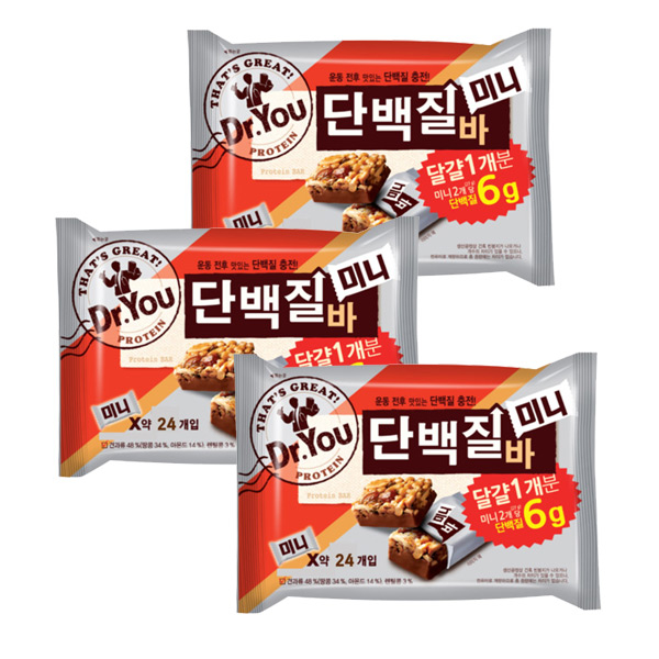 핵가성비 좋은 오리온 닥터유 단백질바 미니 337.5g(24봉입)x3개, 3개, 337.5g ···